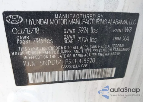2019 Hyundai Elantra Value Edition z USA, uszkodzony, nr VIN 5NPD84LF5KH418920